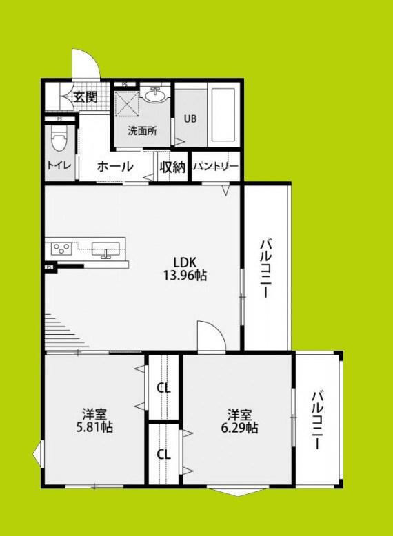 堺市堺区夕雲町1丁目(2LDK/3階)の間取り写真