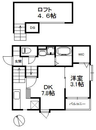 ラフィーナ大橋(1DK/1階)の間取り写真