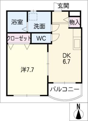 ツインズ前平II(1DK/2階)の間取り写真