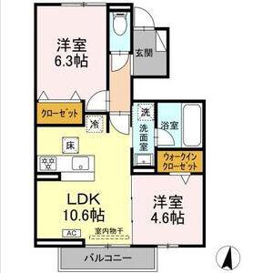 モンシャトー岐南II(2LDK/1階)の間取り写真