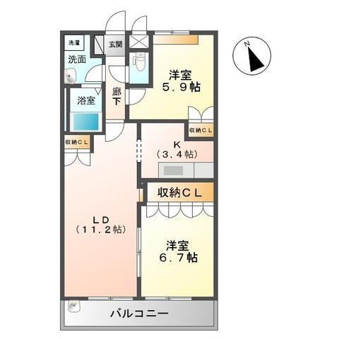 フォレストヴィラII(2LDK/1階)の間取り写真