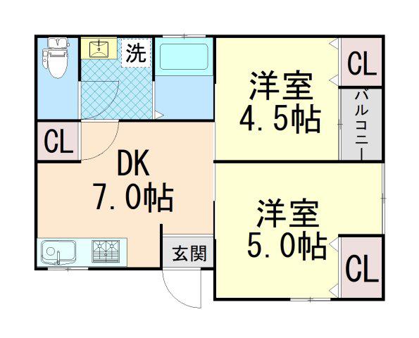 スカイハイツ日暮(2DK/2階)の間取り写真