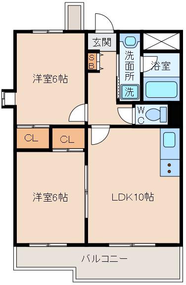 フルーブシャトー(2LDK/5階)の間取り写真