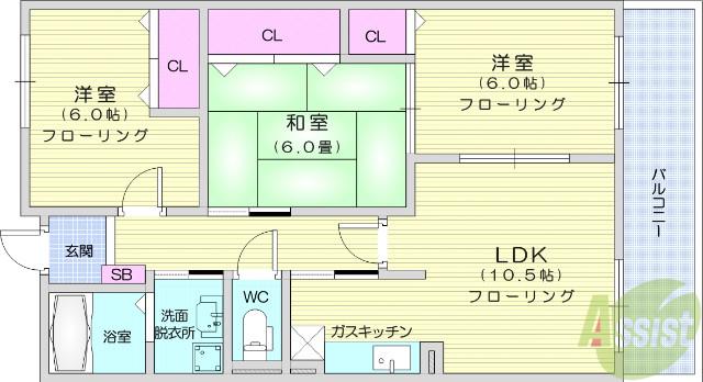 ウエスト プレイス(3LDK/4階)の間取り写真