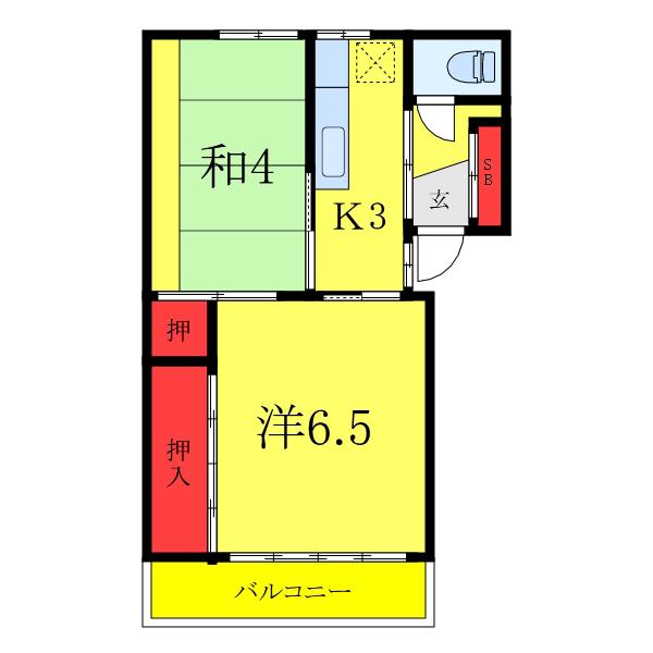 衣笠荘(2K/2階)の間取り写真