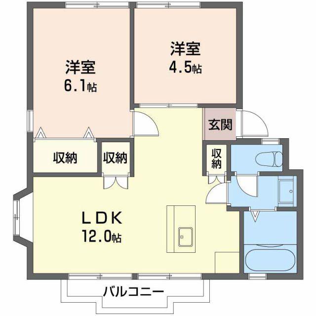 ビタビレッジ富士A(2LDK/2階)の間取り写真