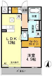 ヴィサージュ(1LDK/1階)の間取り写真