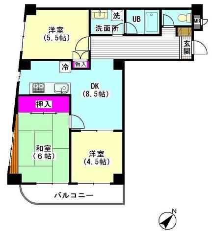 メゾンクレール(3DK/5階)の間取り写真