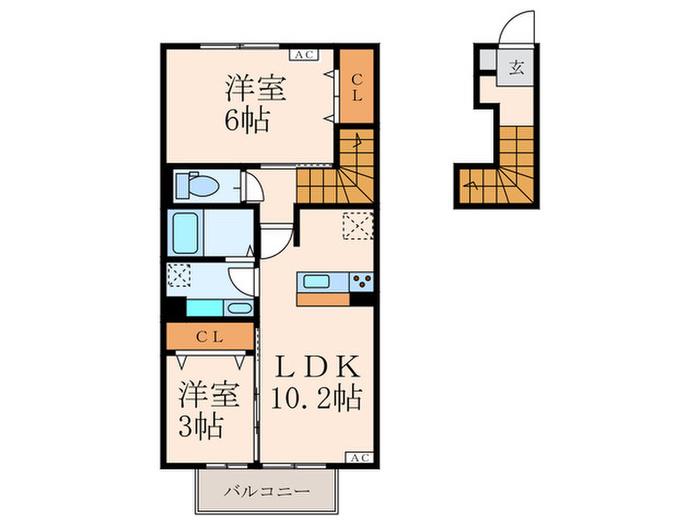 プレステージ城野駅南(2LDK/2階)の間取り写真
