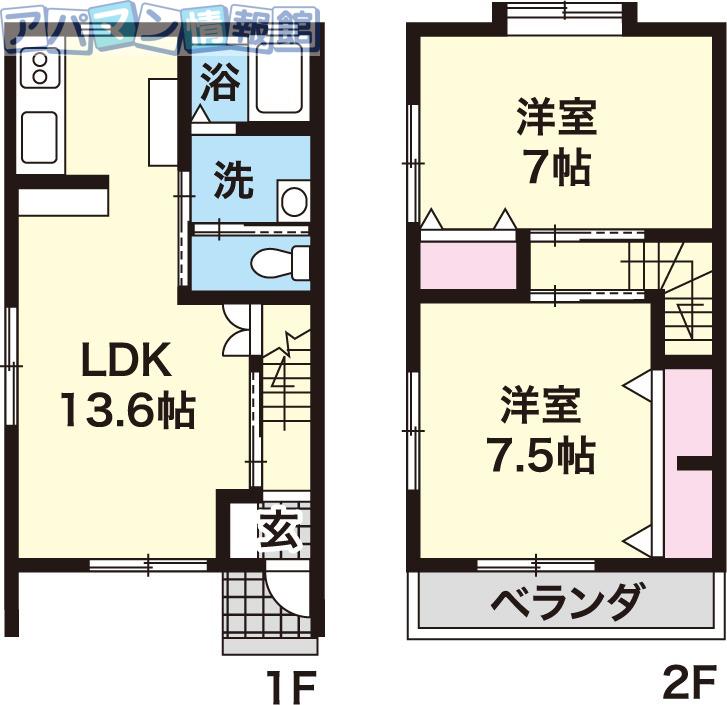 ヴィアーレ割前(2LDK/1階)の間取り写真