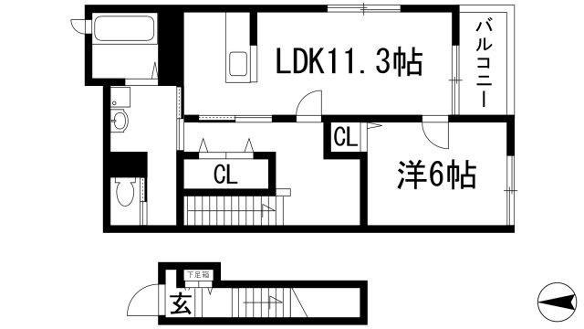 グランツ中野西(1LDK/2階)の間取り写真
