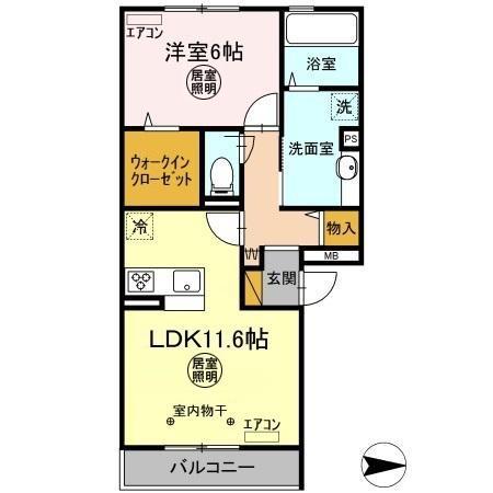 ブリランテB(1LDK/3階)の間取り写真