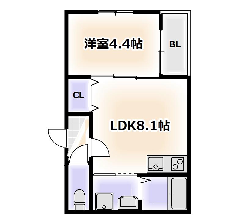 AIA難波南(1LDK/4階)の間取り写真