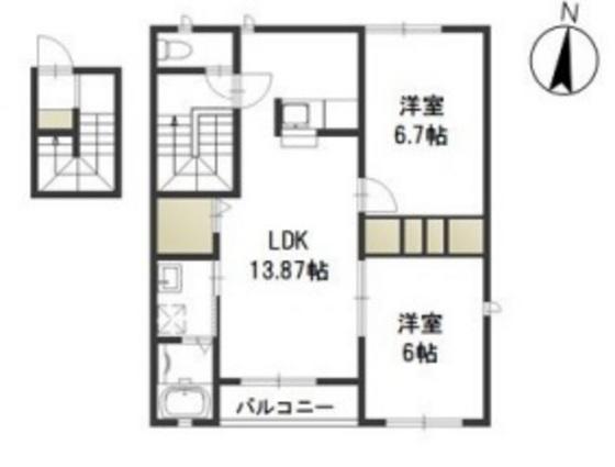 ハピネスA(2LDK/2階)の間取り写真