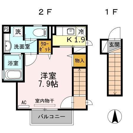 ドエル中野III(1K/2階)の間取り写真