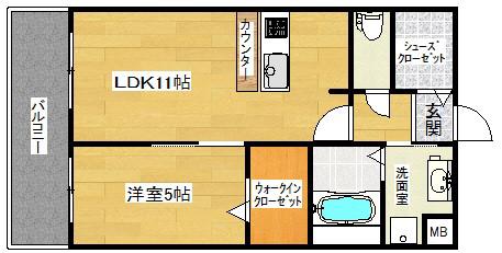 フォレ・リビエール磯辺通(1LDK/2階)の間取り写真