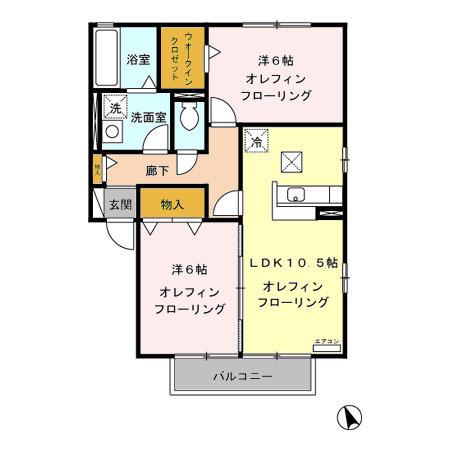 WILL VILLAGE A/B/C/D(2LDK/1階)の間取り写真