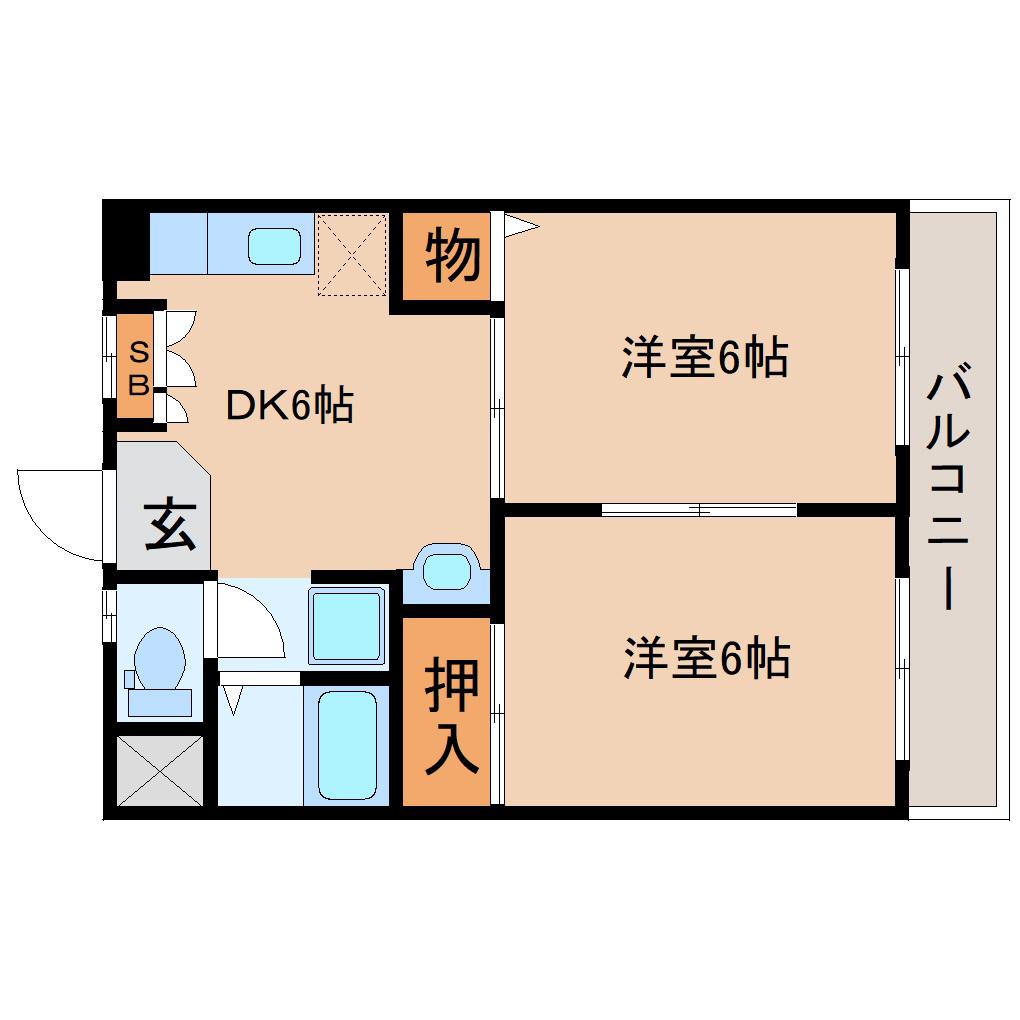 クレシア長町(2DK/3階)の間取り写真