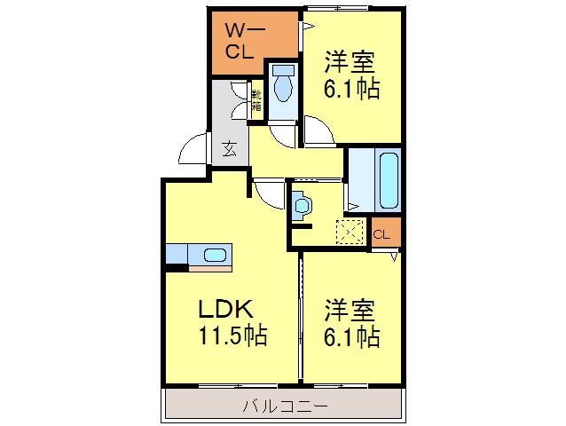 アース・フレンドリー大野城(2LDK/3階)の間取り写真