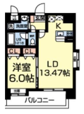フルール南熊本(1LDK/8階)の間取り写真