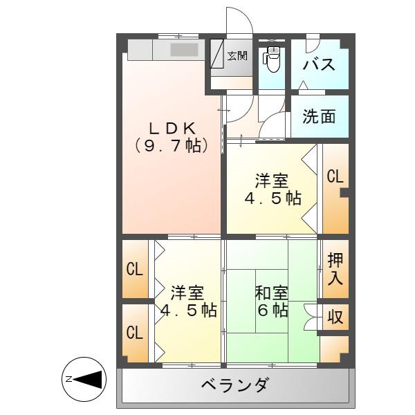ディスティーノ高富(3LDK/1階)の間取り写真