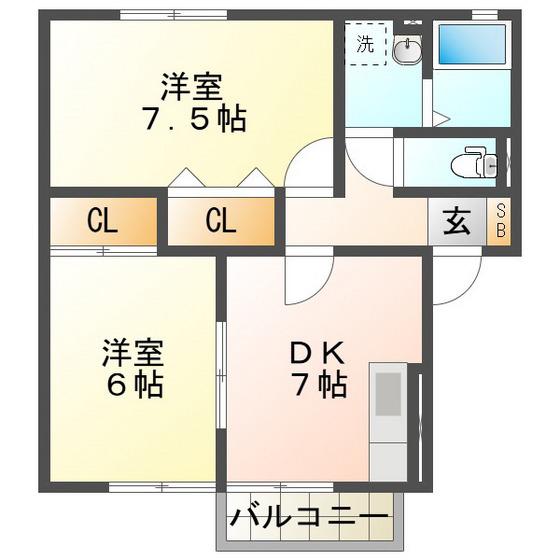 セジュール當水 A(2DK/1階)の間取り写真