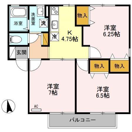 メゾンロゼールB棟(3K/2階)の間取り写真