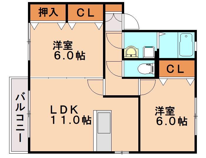 ラ・ポルテ(2LDK/2階)の間取り写真