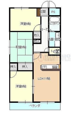 ロイヤルフラッツ福山(3LDK/4階)の間取り写真