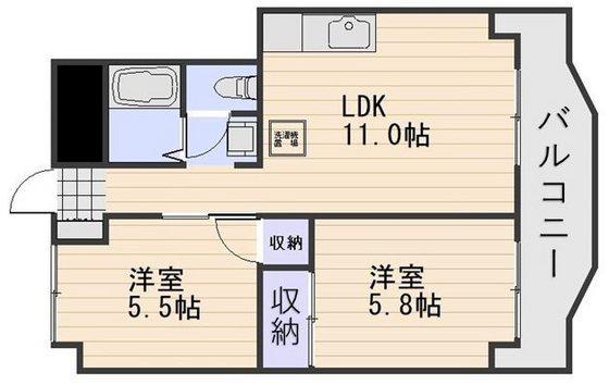 ハイデンス岡山(2LDK/6階)の間取り写真