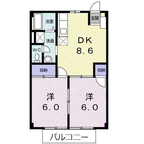 メゾニティ14A(2DK/2階)の間取り写真