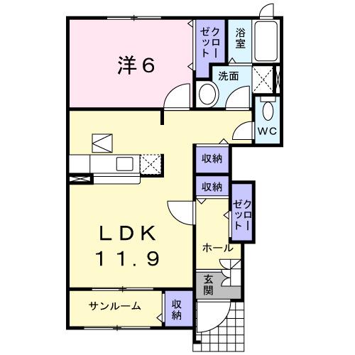 プランタン A(1LDK/1階)の間取り写真