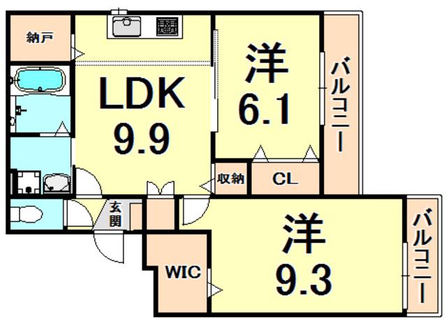 グリーン・ヒル甲東(2LDK/2階)の間取り写真