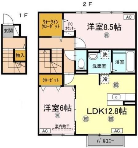 ルーエ III棟(2LDK/2階)の間取り写真
