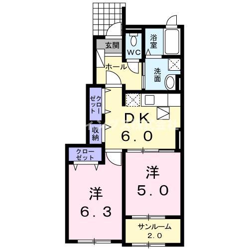 メゾンフランB(2DK/1階)の間取り写真