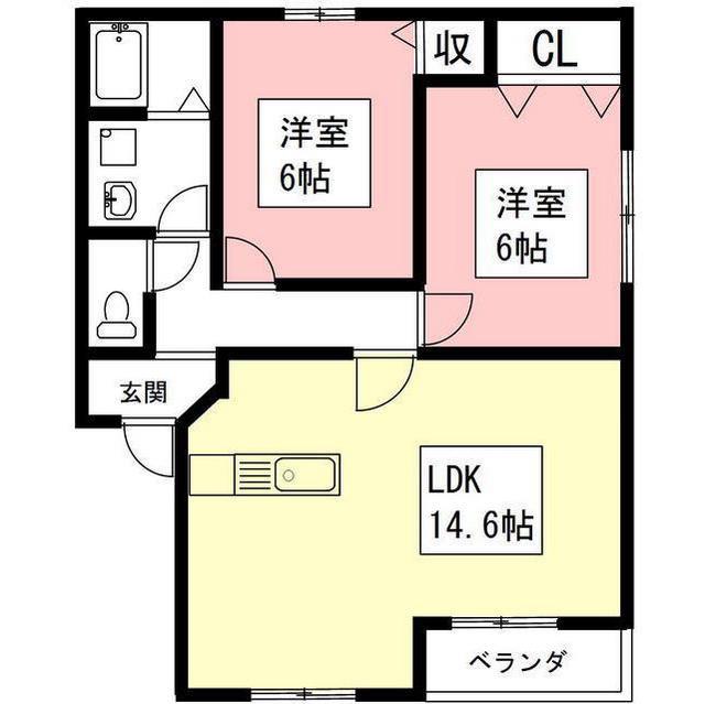 マスキャン尾花A棟・B棟(2LDK/2階)の間取り写真
