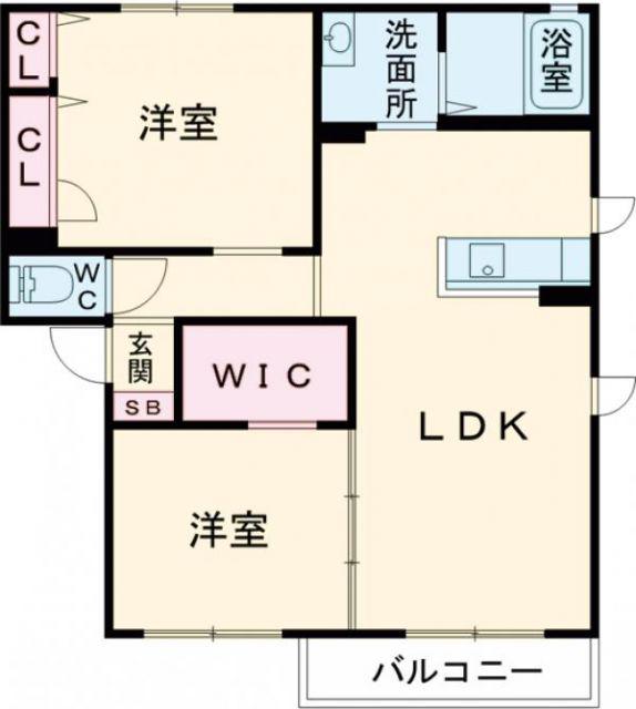 ウエストヒルズ C棟(2LDK/2階)の間取り写真