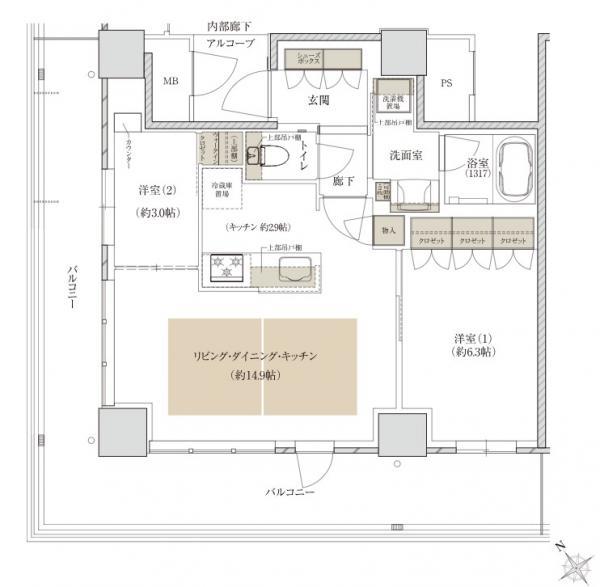 THE TOWER HIRAKATA(2LDK/21階)の間取り写真