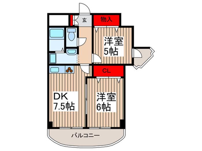 ラ・ルネータ(2DK/3階)の間取り写真