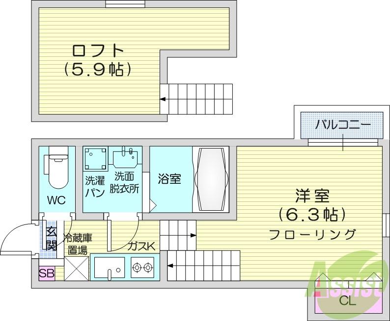 ノヴァ台原(1K/2階)の間取り写真