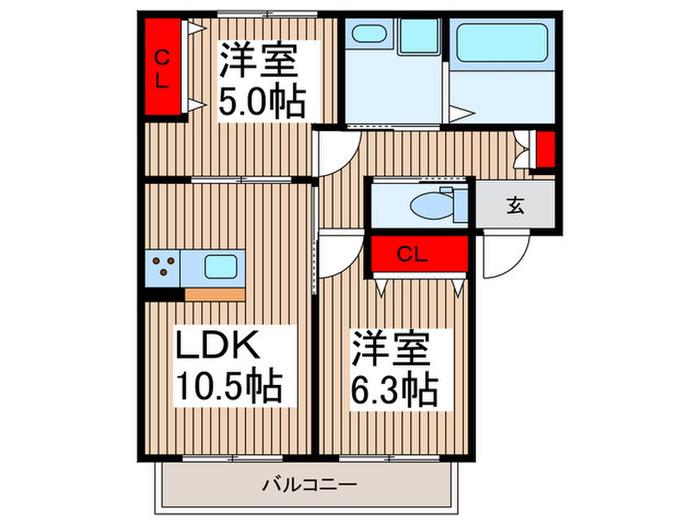 VILLA CELESTIA(2LDK/2階)の間取り写真