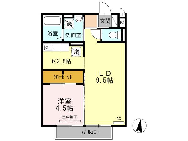 レーヴ天祐(1LDK/1階)の間取り写真
