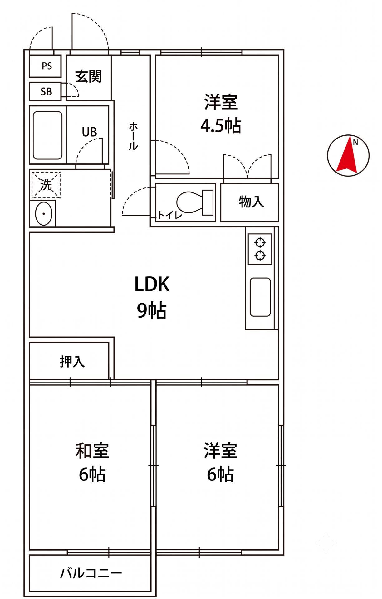 リベラルIII原当麻(3DK/2階)の間取り写真