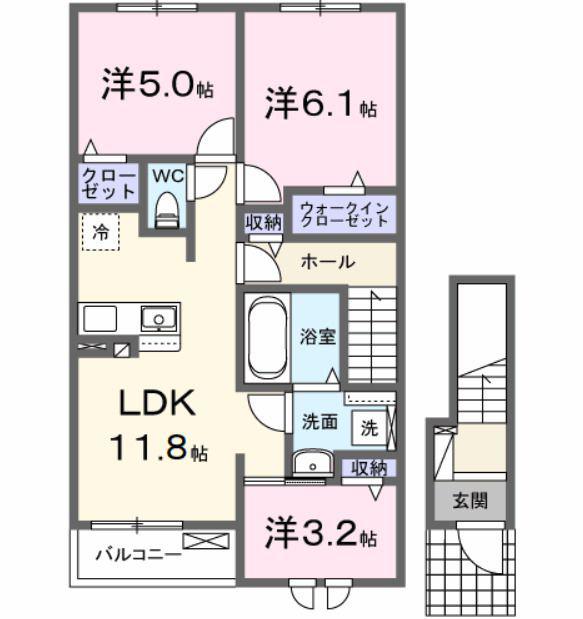 ポミエB(3LDK/2階)の間取り写真