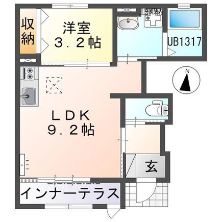 フォールブラン(1LDK/1階)の間取り写真