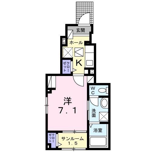 WINGSA(1K/1階)の間取り写真
