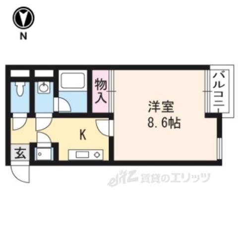 エレガンスコート北山(1K/2階)の間取り写真