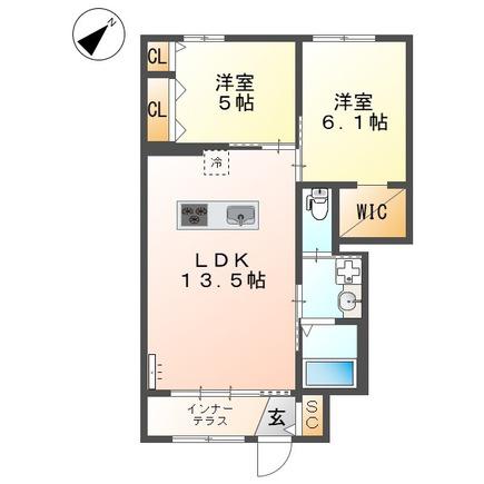 グランディールA(2LDK/1階)の間取り写真