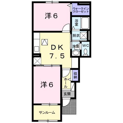 SUNNY HOUSE 輝 D(2DK/1階)の間取り写真
