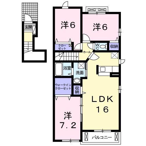 カーサ・デ・北在家II(3LDK/2階)の間取り写真